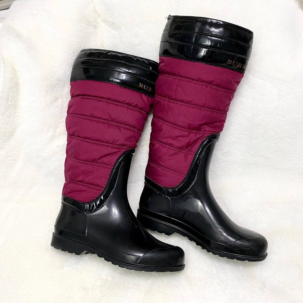 Burberry Black and Burgundy Winter Rain Boots